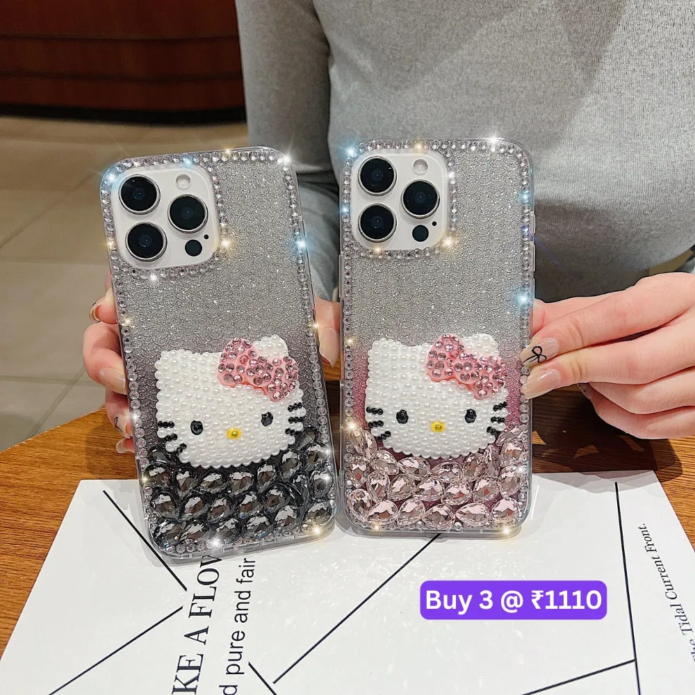 Handmade 3D Pearl Kitty PC (Hard) Phone Case - iPhone 15 Pro Max