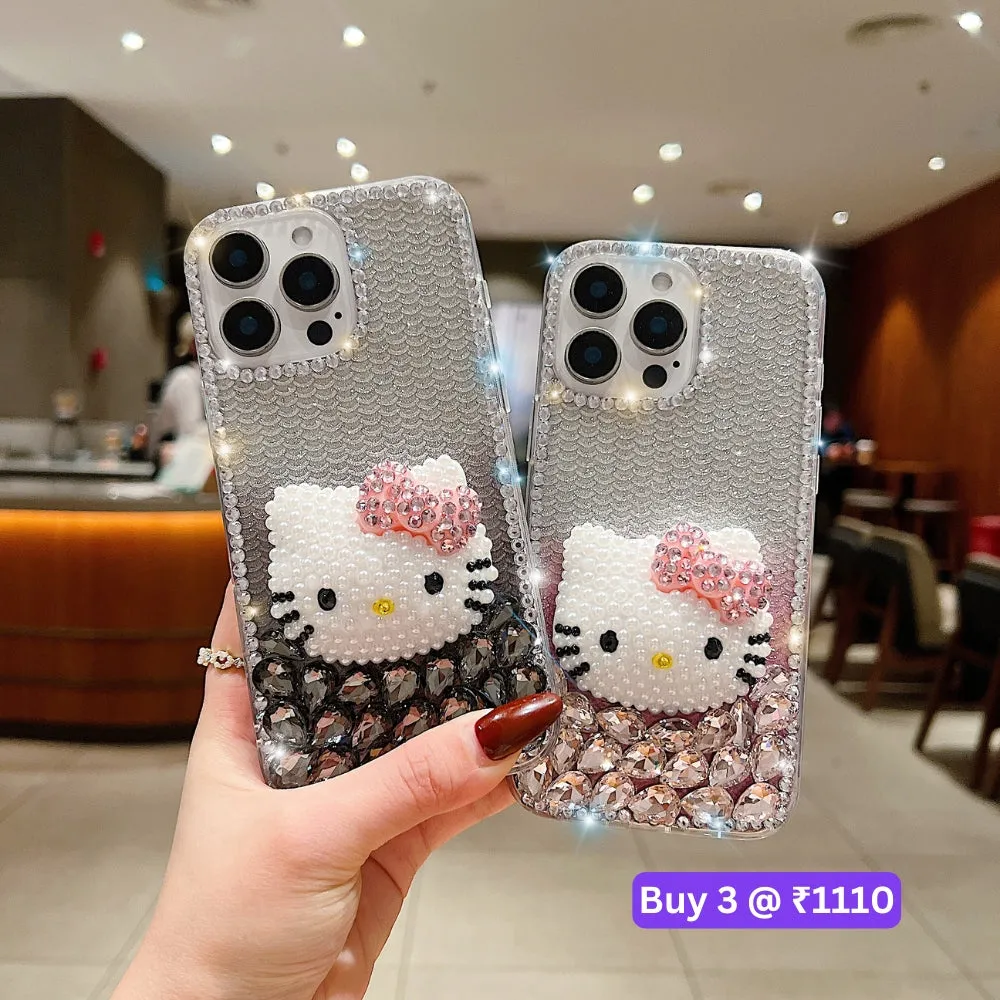 Handmade 3D Pearl Kitty PC (Hard) Phone Case - iPhone 15 Pro Max