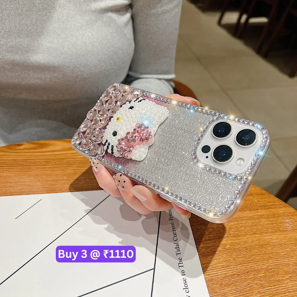 Handmade 3D Pearl Kitty PC (Hard) Phone Case - iPhone 15 Pro Max
