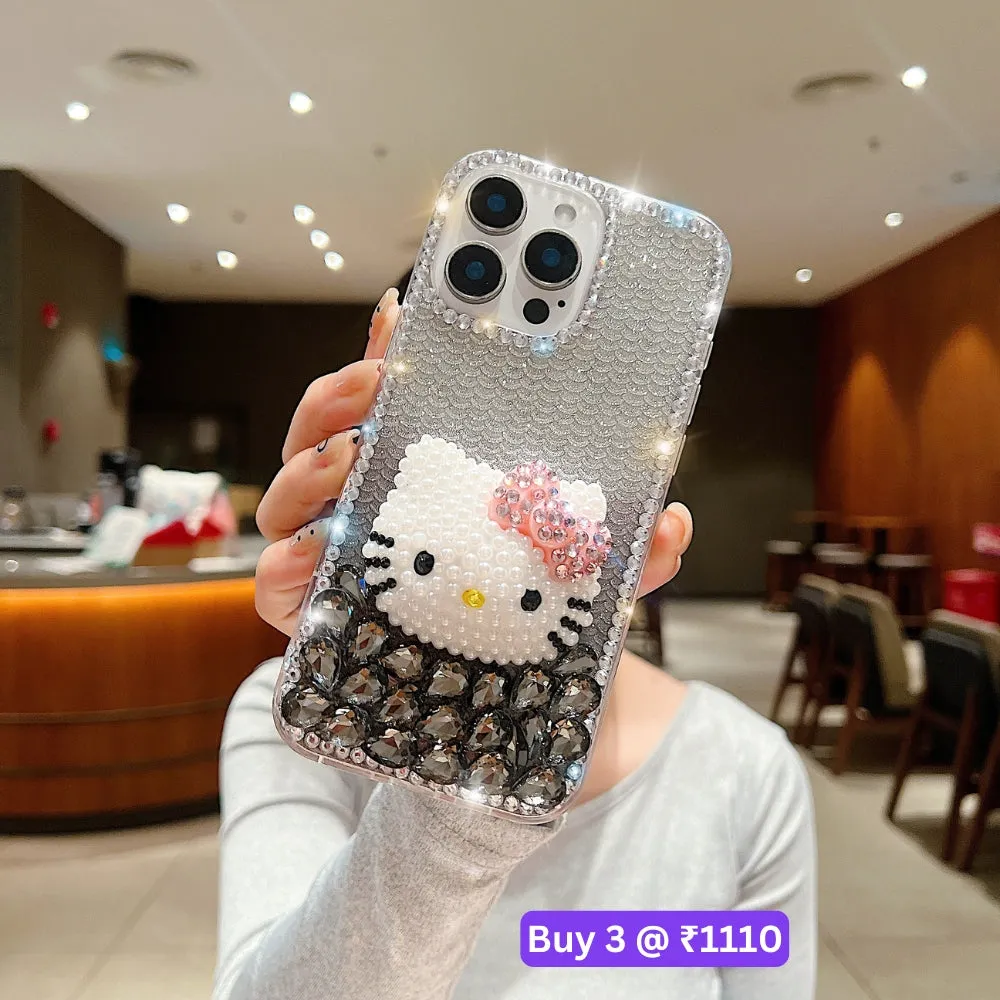 Handmade 3D Pearl Kitty PC (Hard) Phone Case - iPhone 15 Pro Max
