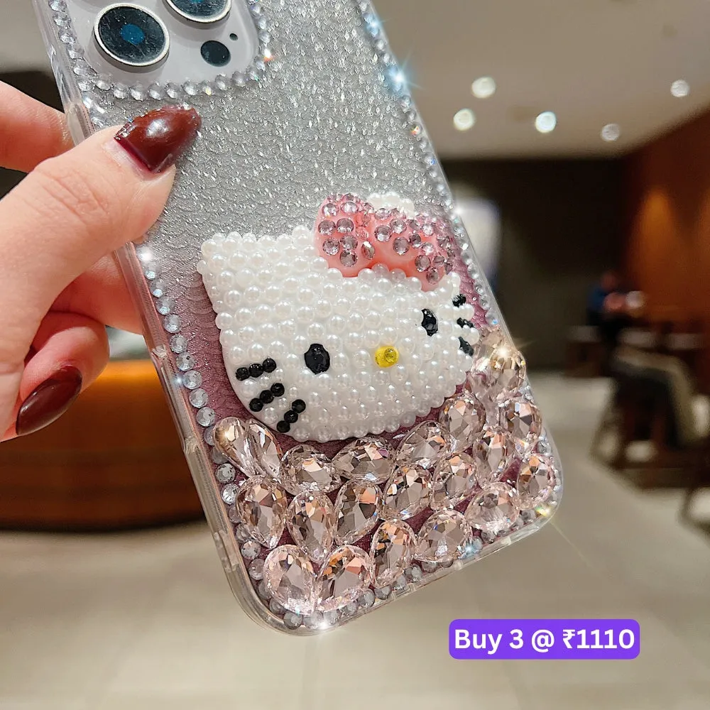 Handmade 3D Pearl Kitty PC (Hard) Phone Case - iPhone 15 Pro Max
