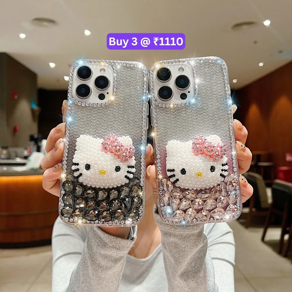 Handmade 3D Pearl Kitty PC (Hard) Phone Case - iPhone 15 Pro Max
