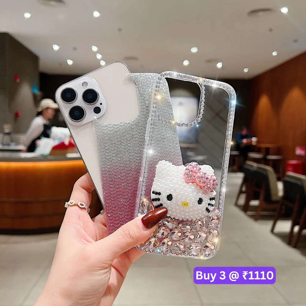Handmade 3D Pearl Kitty PC (Hard) Phone Case - iPhone 15 Pro Max
