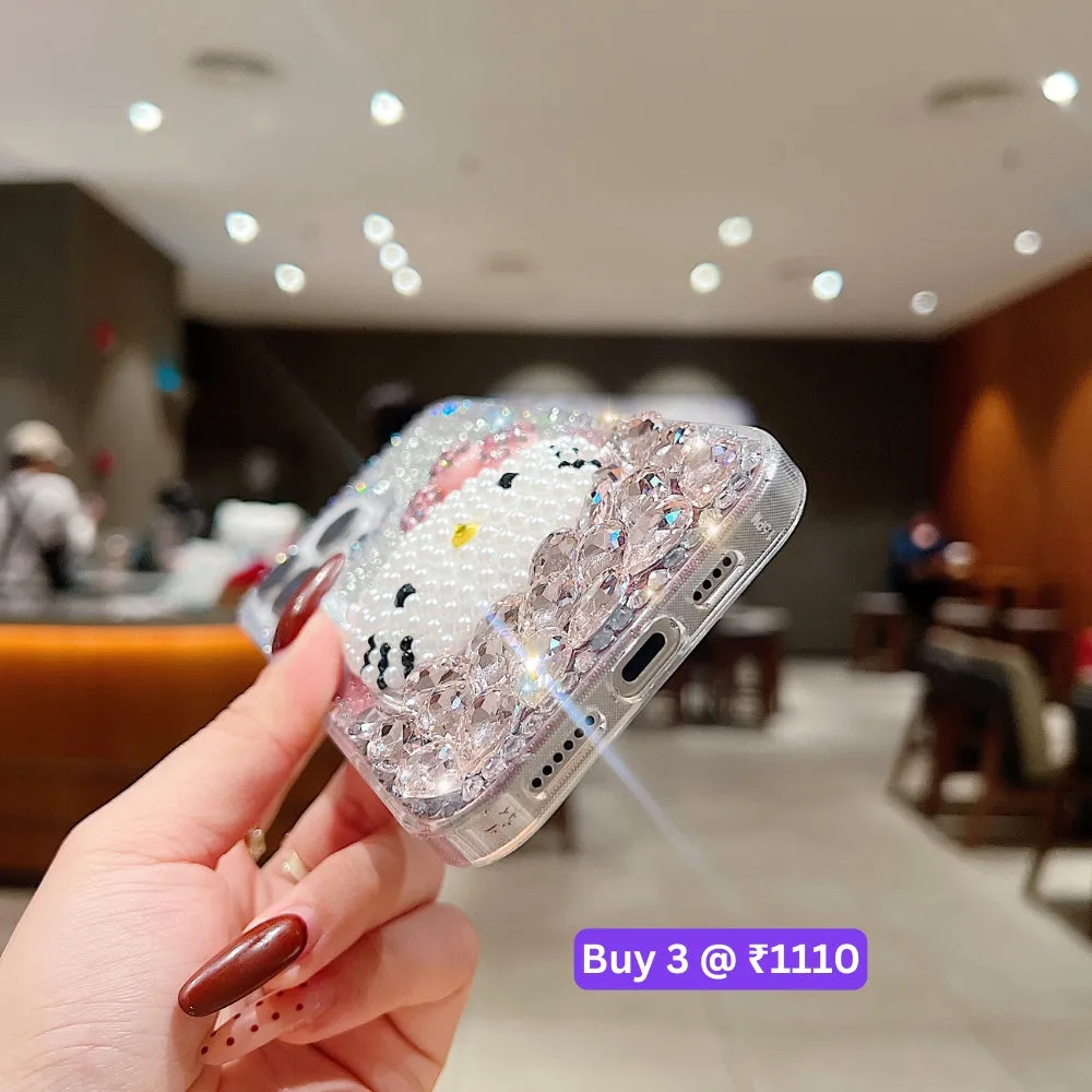 Handmade 3D Pearl Kitty PC (Hard) Phone Case - iPhone 15 Pro Max