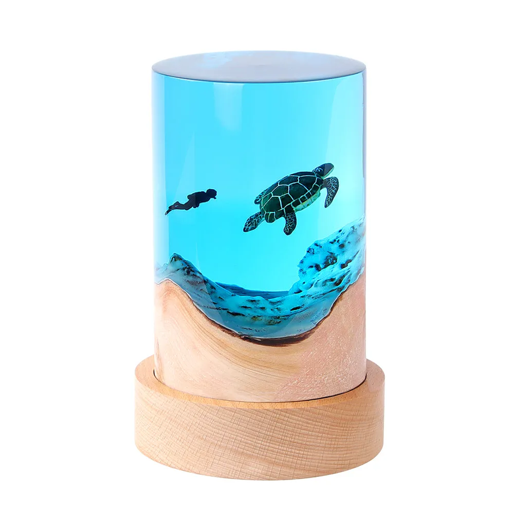 HandMade Wood & Resin Lamp light with Turtle and the Diver. Made for parashuteHome