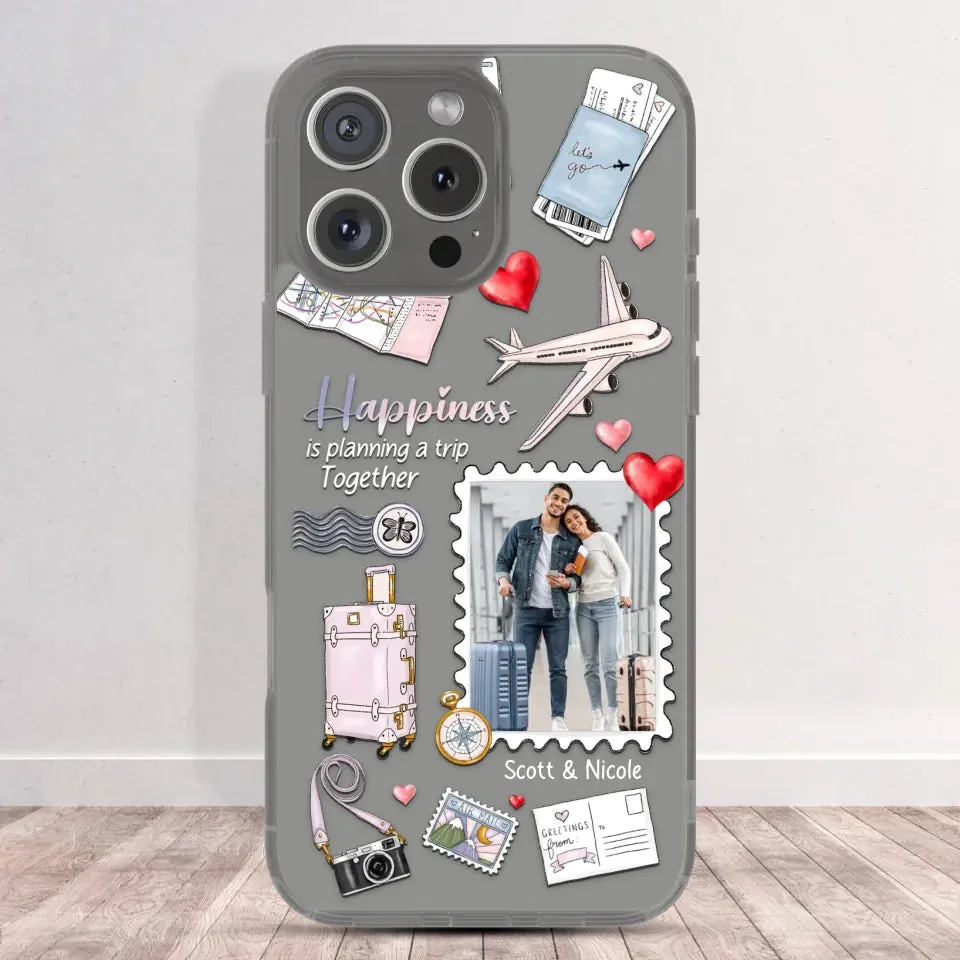 Happiness Is Planning A Trip Together - Personalized Gifts For Couples - Clear Phone Case