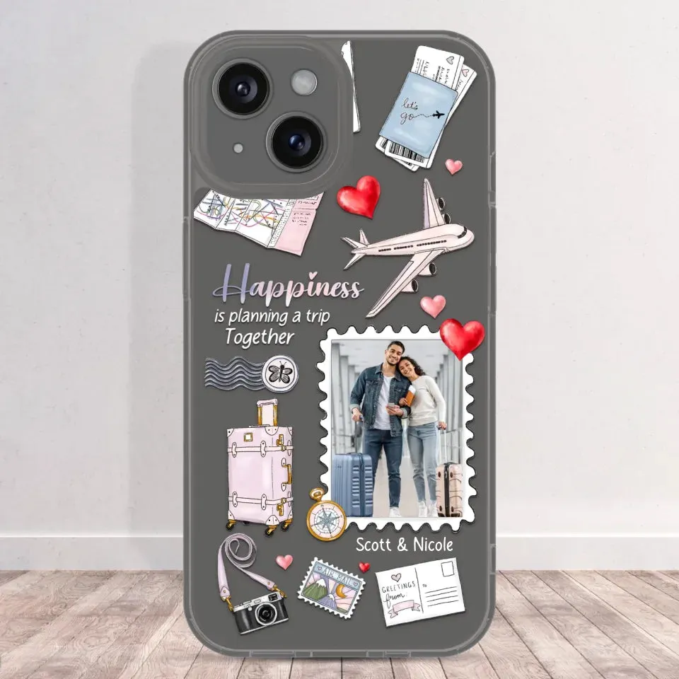 Happiness Is Planning A Trip Together - Personalized Gifts For Couples - Clear Phone Case
