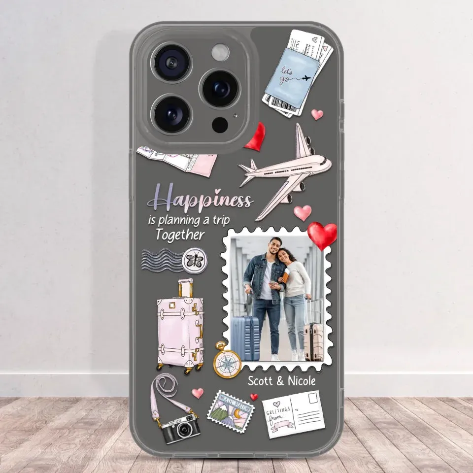 Happiness Is Planning A Trip Together - Personalized Gifts For Couples - Clear Phone Case