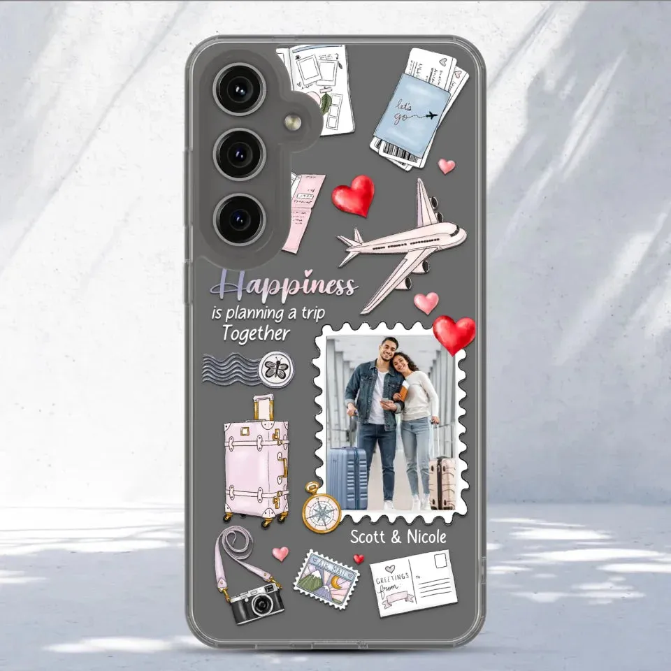 Happiness Is Planning A Trip Together - Personalized Gifts For Couples - Clear Phone Case