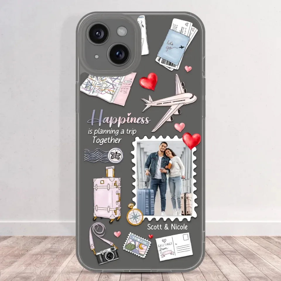 Happiness Is Planning A Trip Together - Personalized Gifts For Couples - Clear Phone Case
