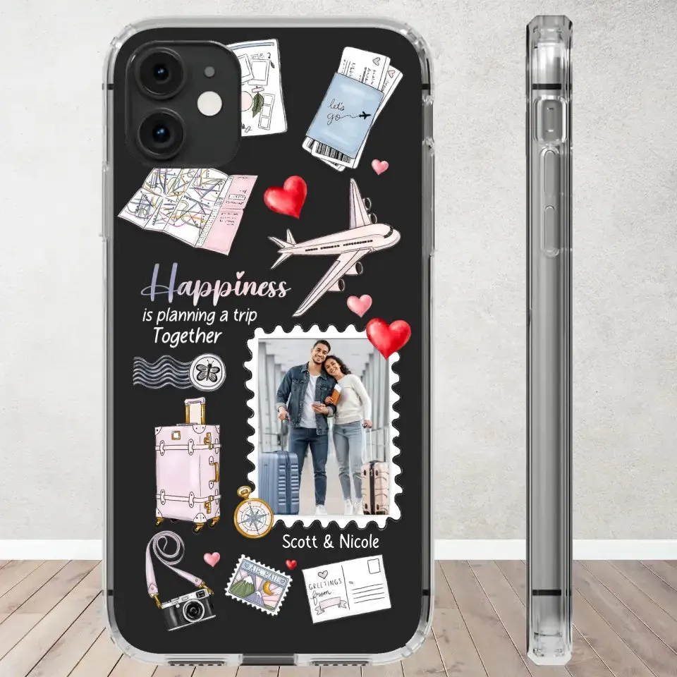 Happiness Is Planning A Trip Together - Personalized Gifts For Couples - Clear Phone Case