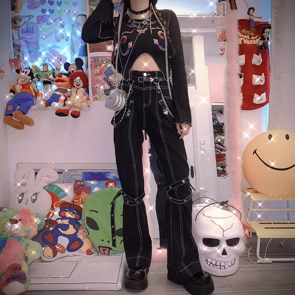 Harajuku Demin Strap Line Pants SD02145