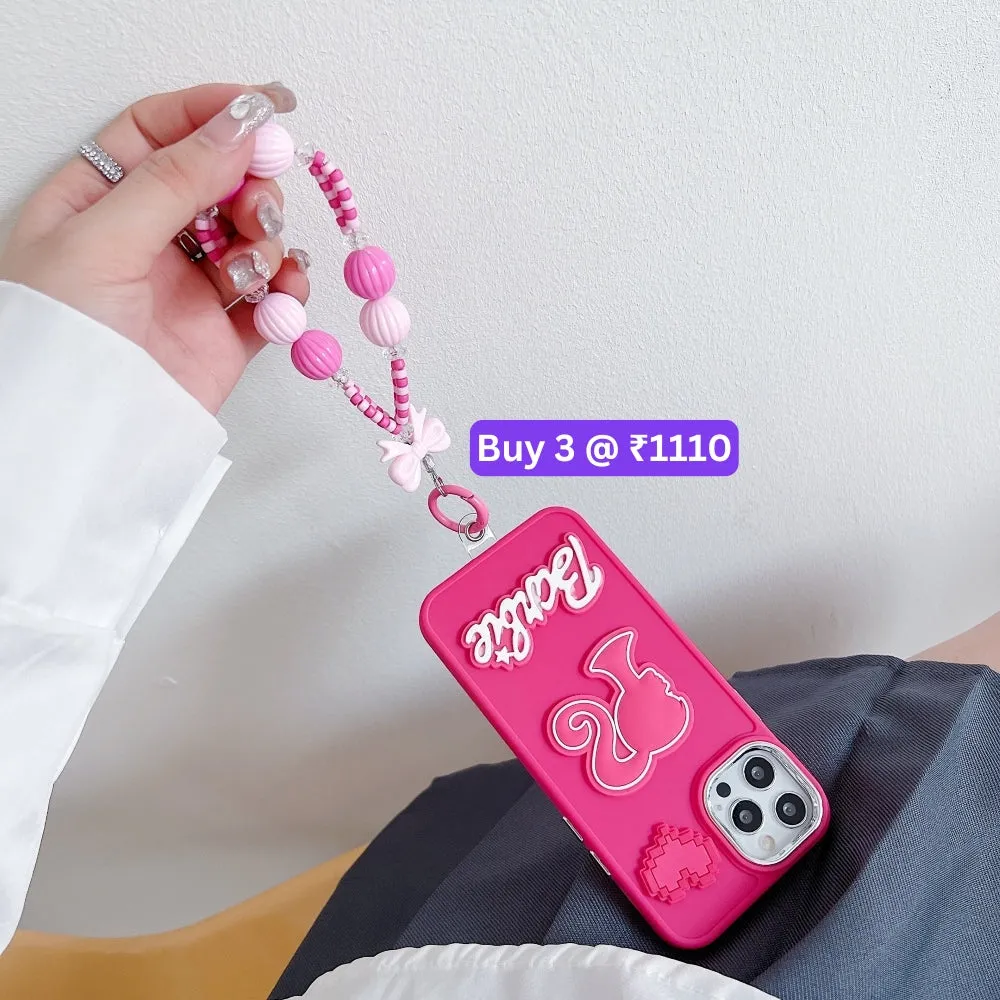Heart and Doll Charm Silicone Soft Phone Case with Bracelet - iPhone 14 Plus