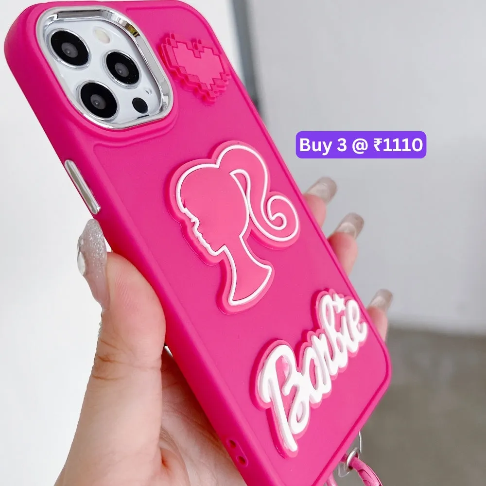 Heart and Doll Charm Silicone Soft Phone Case with Bracelet - iPhone 14 Plus