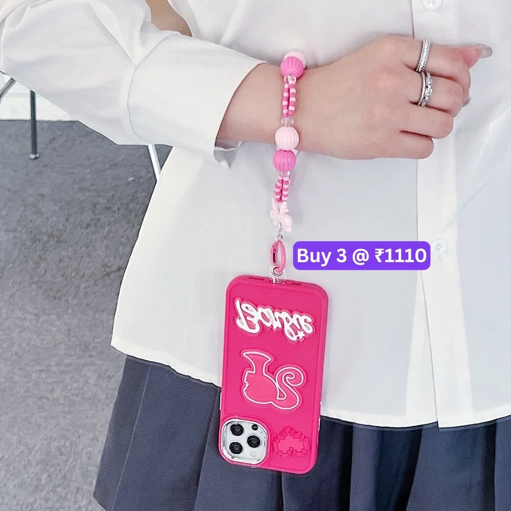 Heart and Doll Charm Silicone Soft Phone Case with Bracelet - iPhone 14 Plus