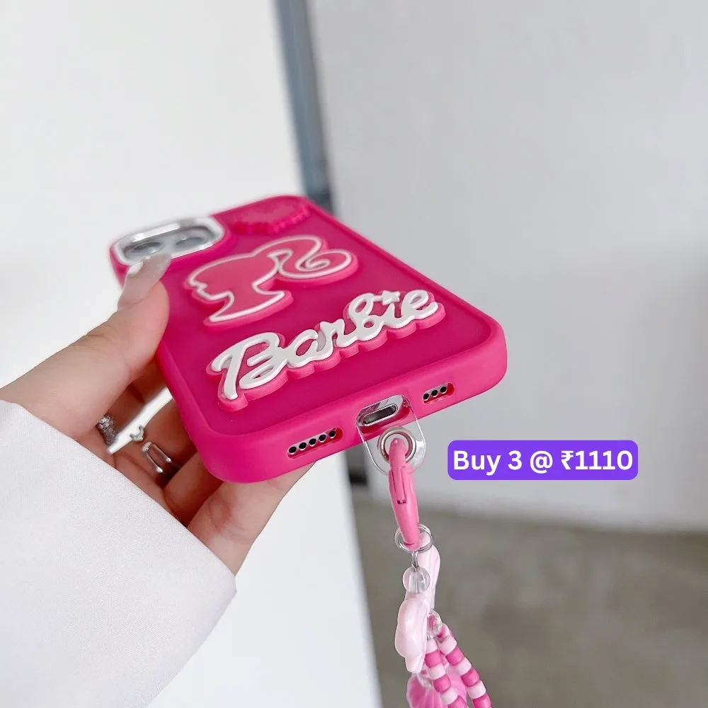 Heart and Doll Charm Silicone Soft Phone Case with Bracelet - iPhone 14 Plus