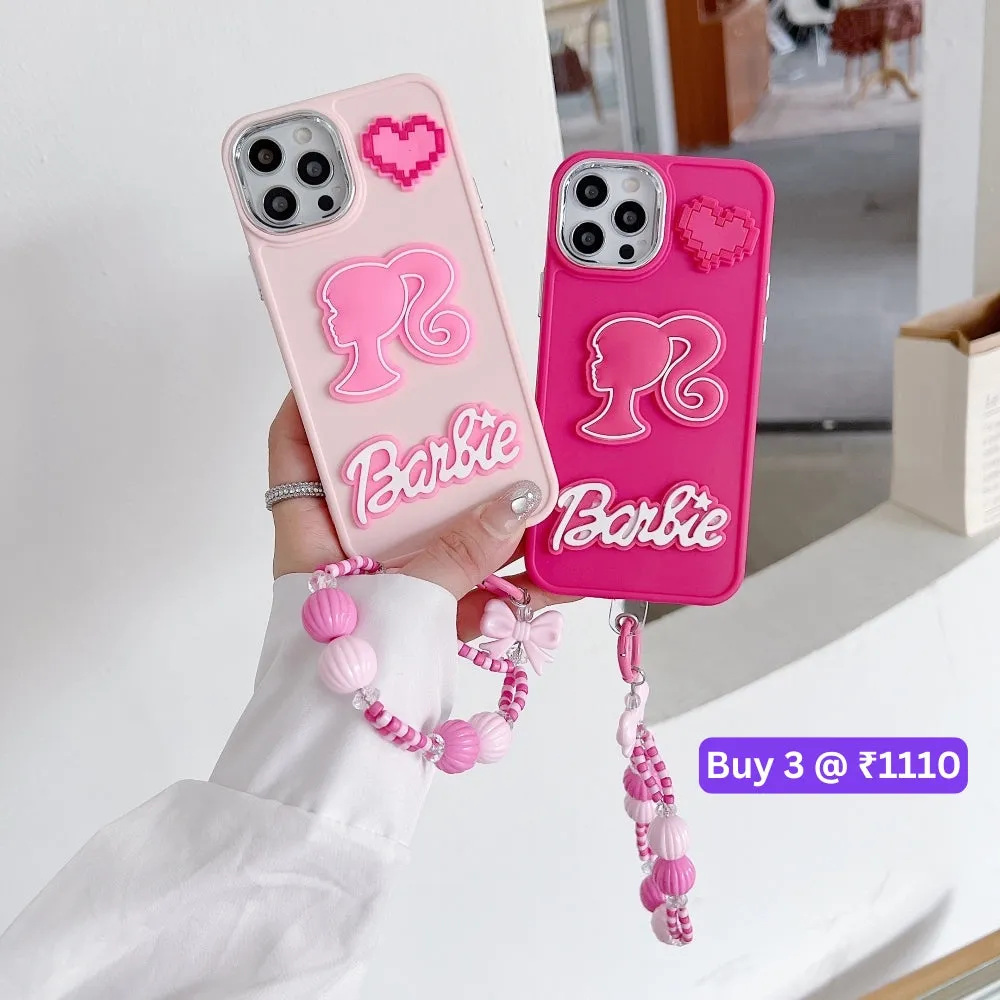 Heart and Doll Charm Silicone Soft Phone Case with Bracelet - iPhone 14 Plus
