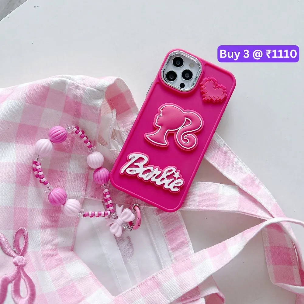 Heart and Doll Charm Silicone Soft Phone Case with Bracelet - iPhone 14 Plus