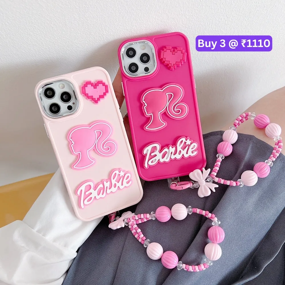 Heart and Doll Charm Silicone Soft Phone Case with Bracelet - iPhone 14 Plus