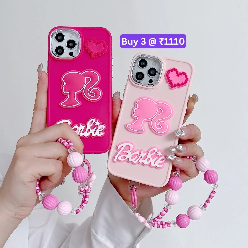Heart and Doll Charm Silicone Soft Phone Case with Bracelet - iPhone 14 Plus
