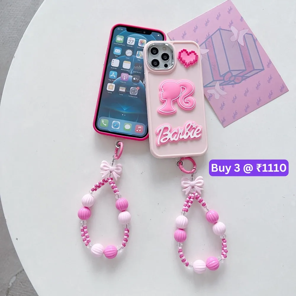 Heart and Doll Charm Silicone Soft Phone Case with Bracelet - iPhone 14 Plus