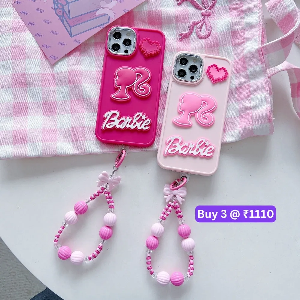 Heart and Doll Charm Silicone Soft Phone Case with Bracelet - iPhone 14 Plus