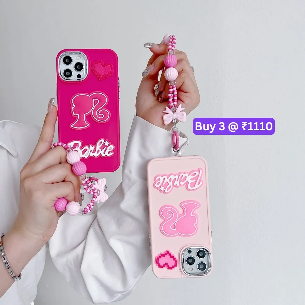 Heart and Doll Charm Silicone Soft Phone Case with Bracelet - iPhone 14 Pro