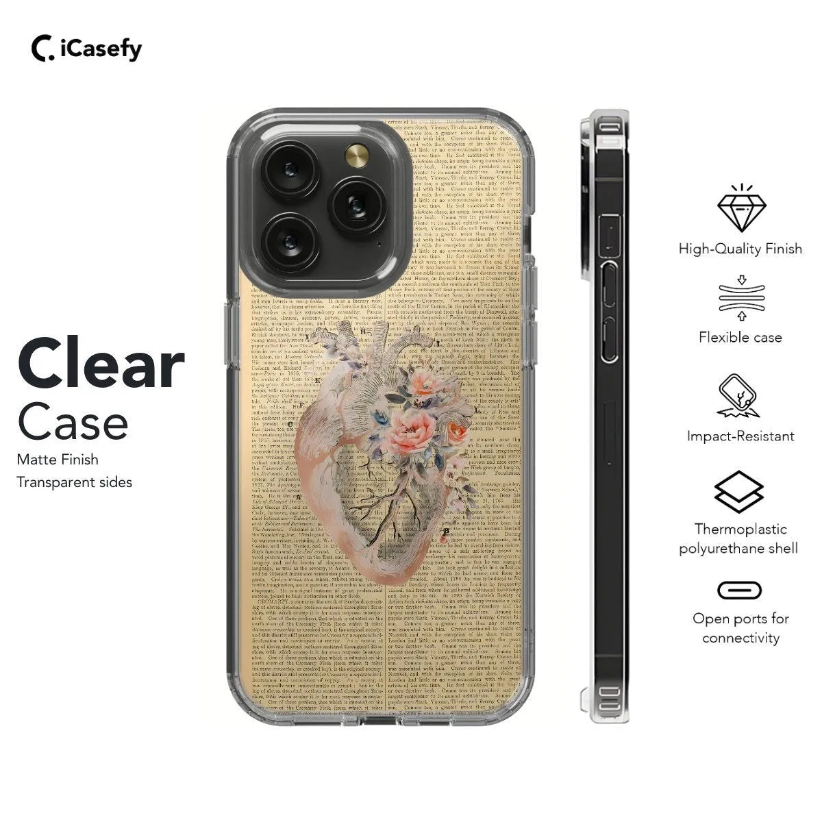 Heart Book Newspaper Anatomy Phone Case iPhone Samsung Pixel & More