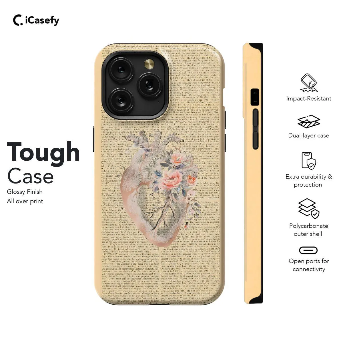 Heart Book Newspaper Anatomy Phone Case iPhone Samsung Pixel & More
