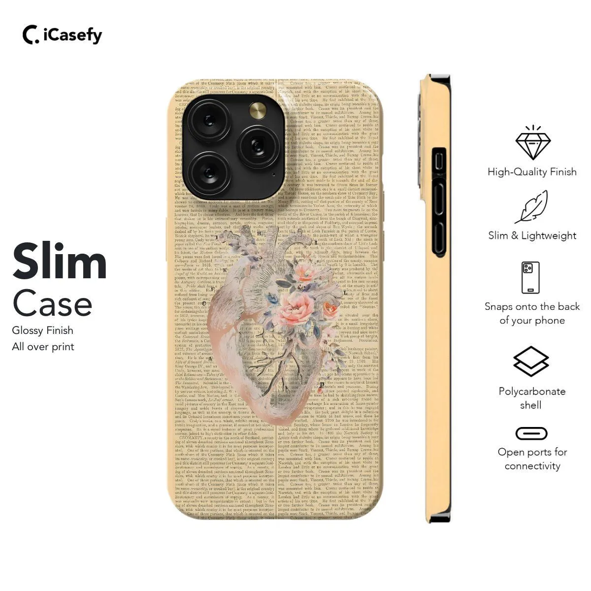 Heart Book Newspaper Anatomy Phone Case iPhone Samsung Pixel & More
