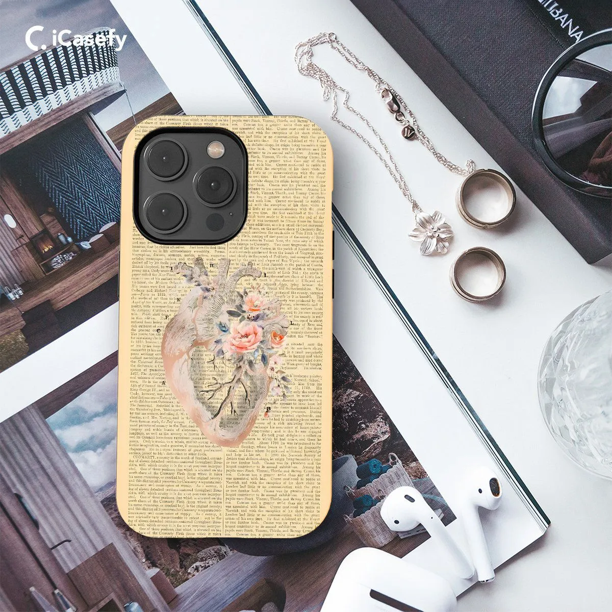Heart Book Newspaper Anatomy Phone Case iPhone Samsung Pixel & More