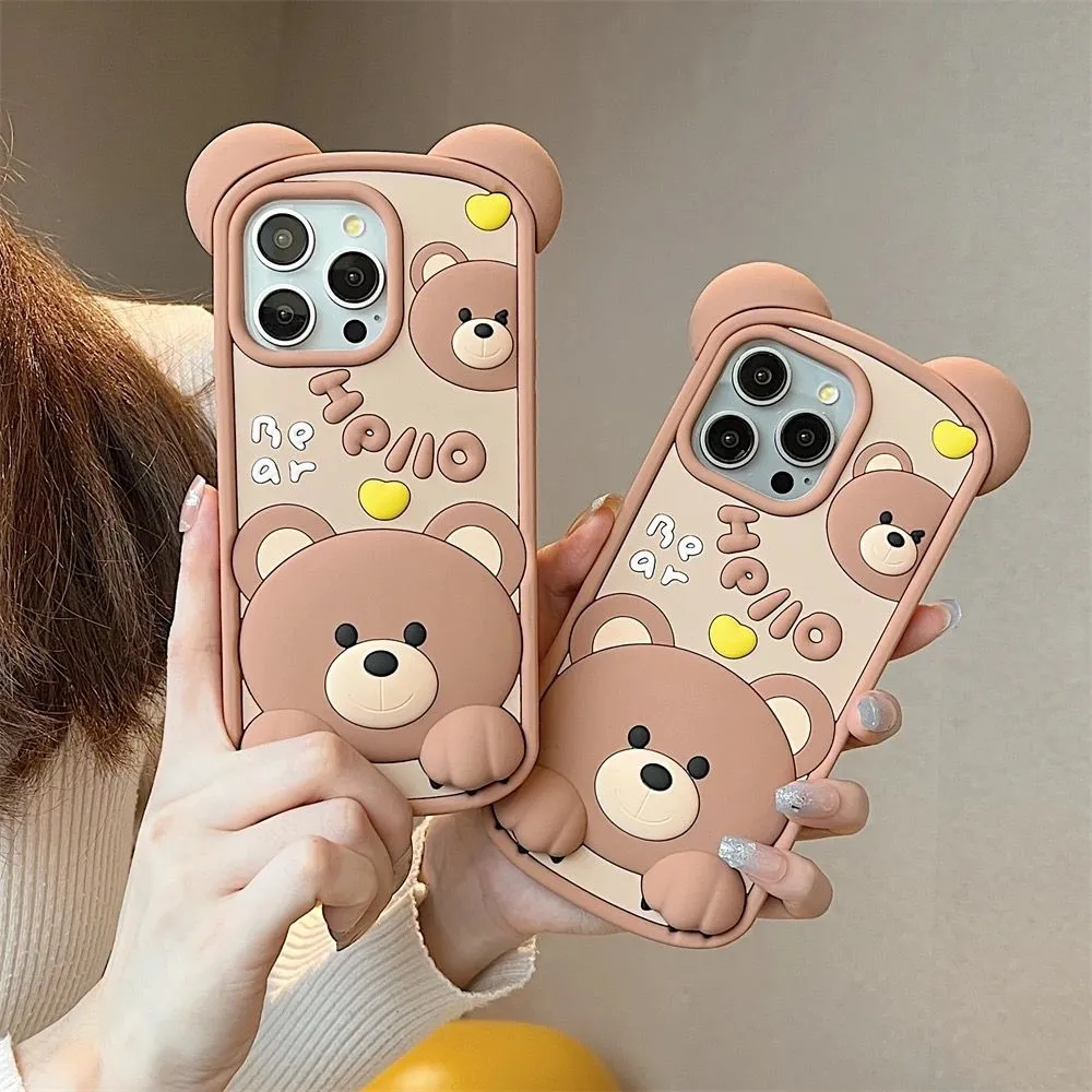 Hello Bear Silicon Phone Cases For iPhone 15 Plus (Universal Camera Cut)
