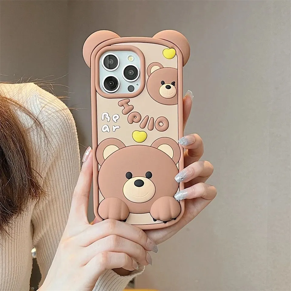 Hello Bear Silicon Phone Cases For iPhone 15 Plus (Universal Camera Cut)