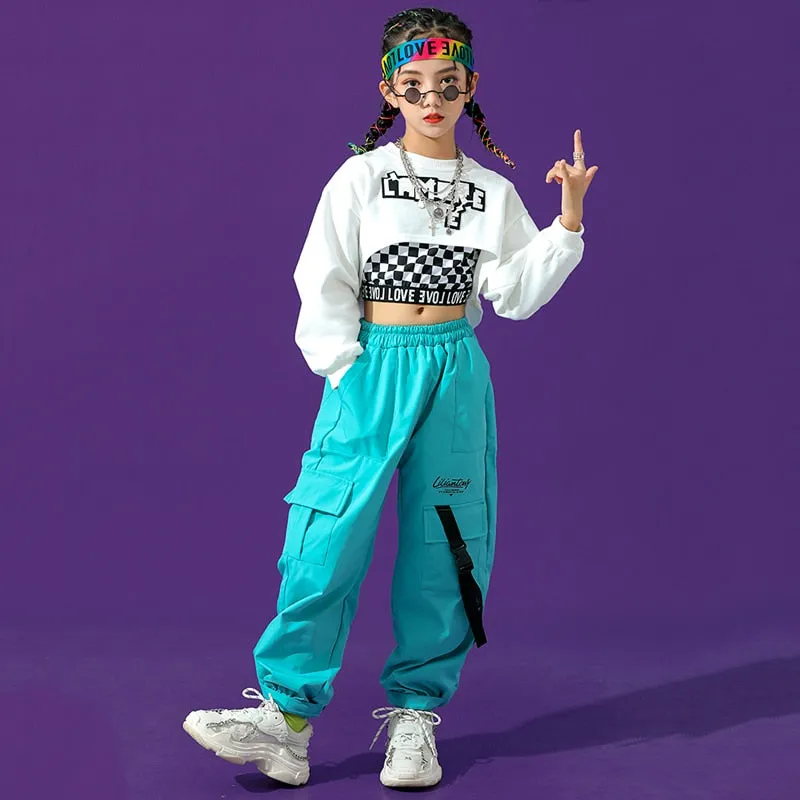 #HH759 Girls Hip Hop Dance-Crop Tops -Loose Pants- Jazz -Street Dance Costume