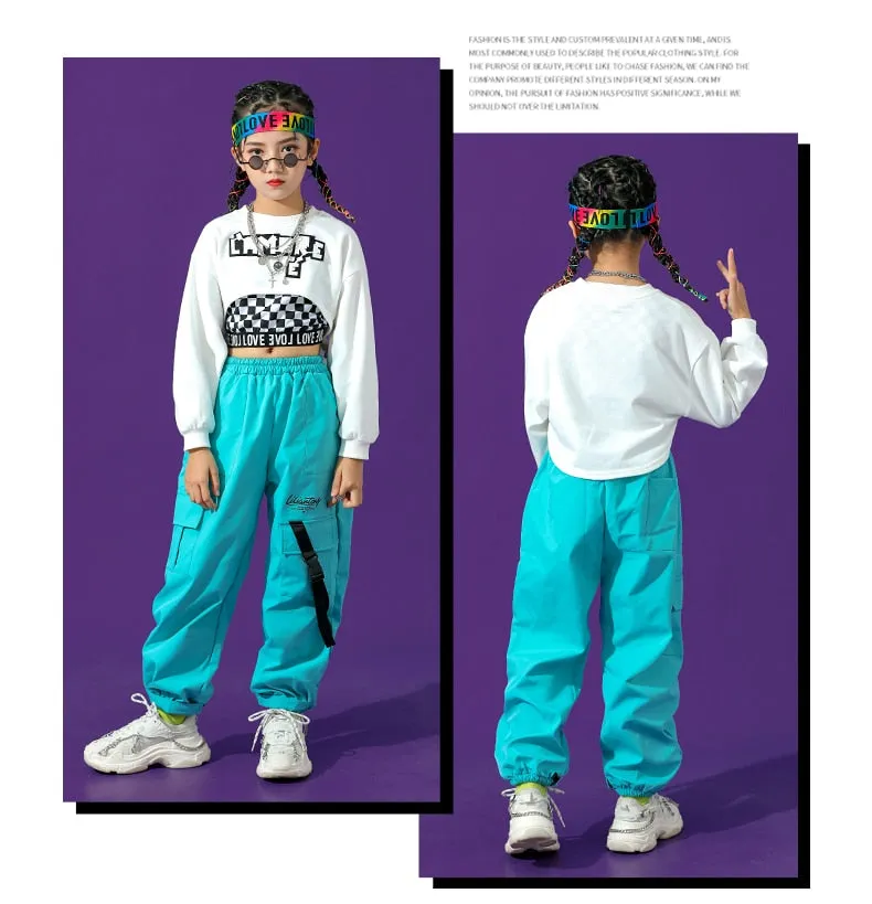 #HH759 Girls Hip Hop Dance-Crop Tops -Loose Pants- Jazz -Street Dance Costume
