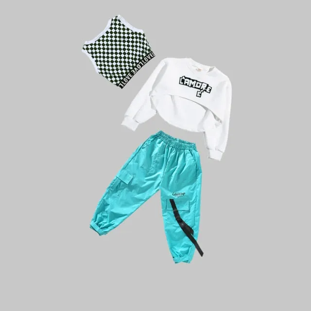 #HH759 Girls Hip Hop Dance-Crop Tops -Loose Pants- Jazz -Street Dance Costume