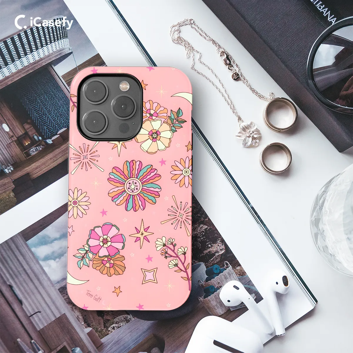 Hippie Groovy Flower Phone Case Cover for iPhone, Samsung, Pixel, Google, Protective, Shockproof, Slim, Durable, Flower Mandala, Retro, Woodstock Design 610
