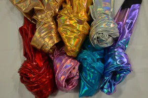 Hologram Foil Spandex Lame | Rainbow Stretch Metallic Lame | Hologram Spandex Lame Fabric | Hologram Fabric | Decor Apparel Costume Dance |