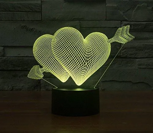 Hologram Lamp - Heart Love Hologram LED Night Light Lamp - Color Changing