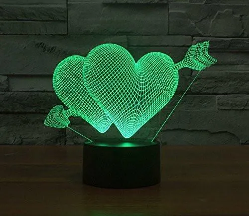 Hologram Lamp - Heart Love Hologram LED Night Light Lamp - Color Changing