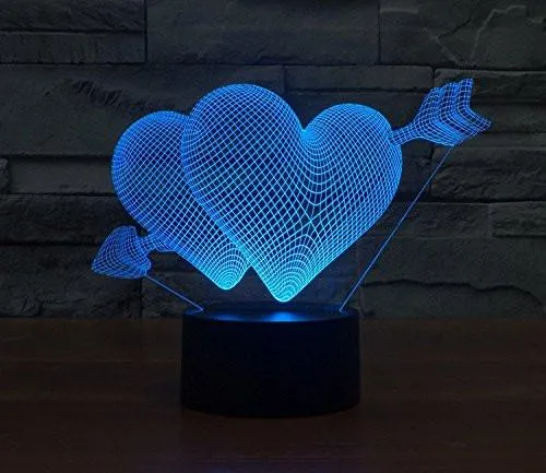 Hologram Lamp - Heart Love Hologram LED Night Light Lamp - Color Changing