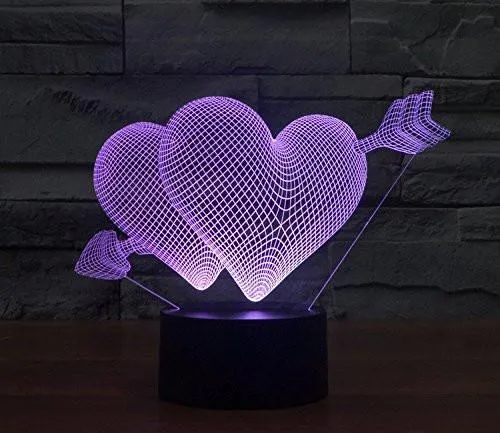 Hologram Lamp - Heart Love Hologram LED Night Light Lamp - Color Changing
