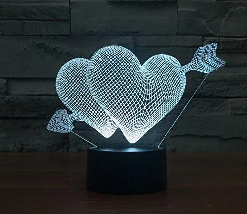 Hologram Lamp - Heart Love Hologram LED Night Light Lamp - Color Changing