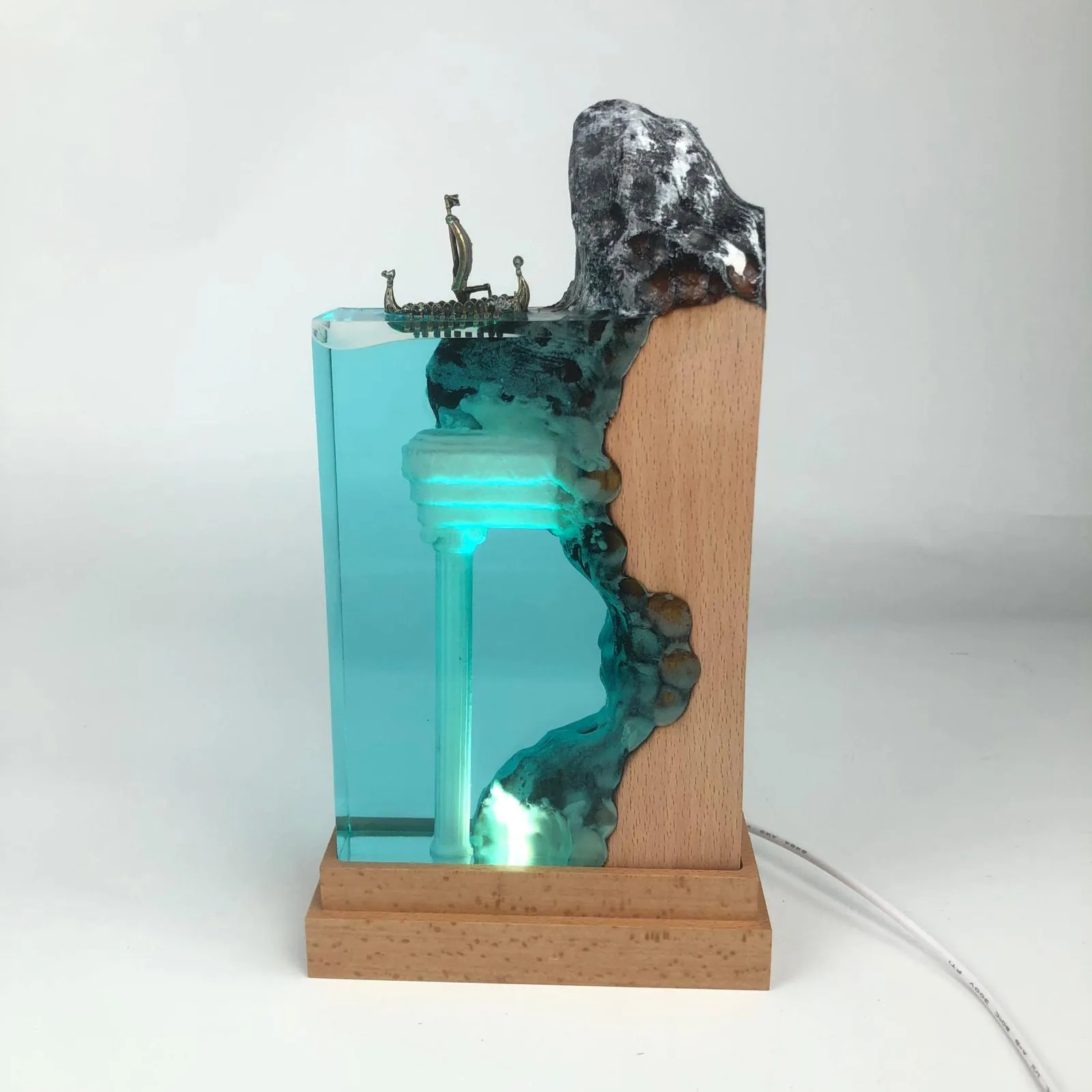 Homemade Wood & Resin Lamp with rockery, Italian Style.. Made for parashuteHome
