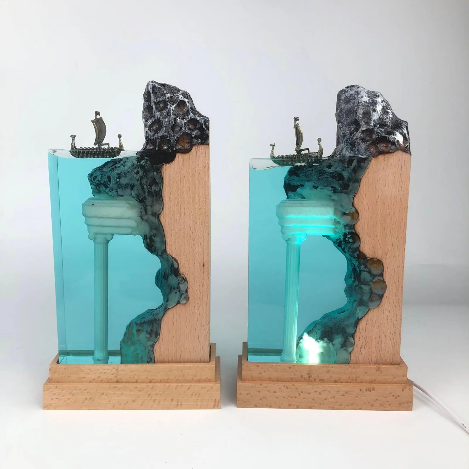 Homemade Wood & Resin Lamp with rockery, Italian Style.. Made for parashuteHome