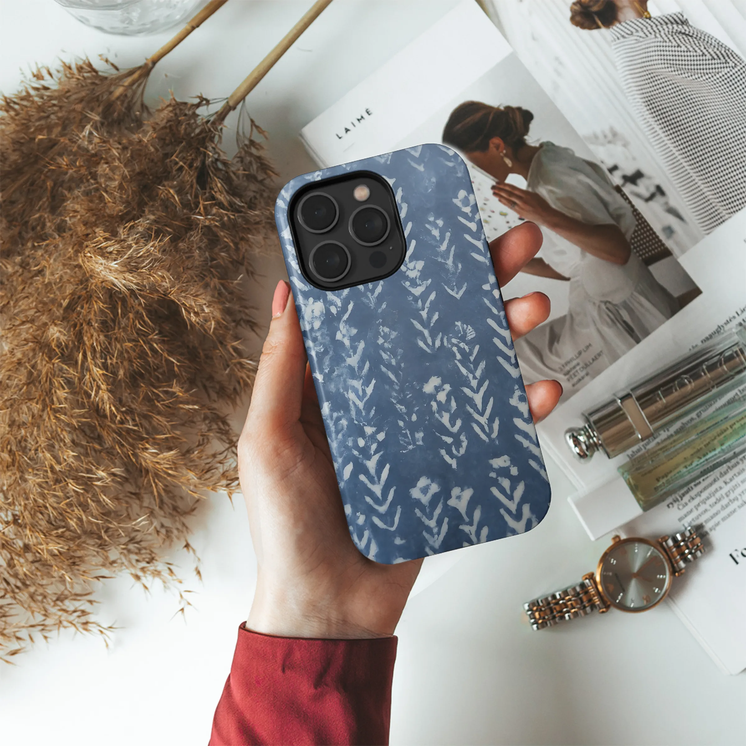 Indigo Diamond Flower Indian Block Phone Case iPhone Samsung Cover Pixel 3691