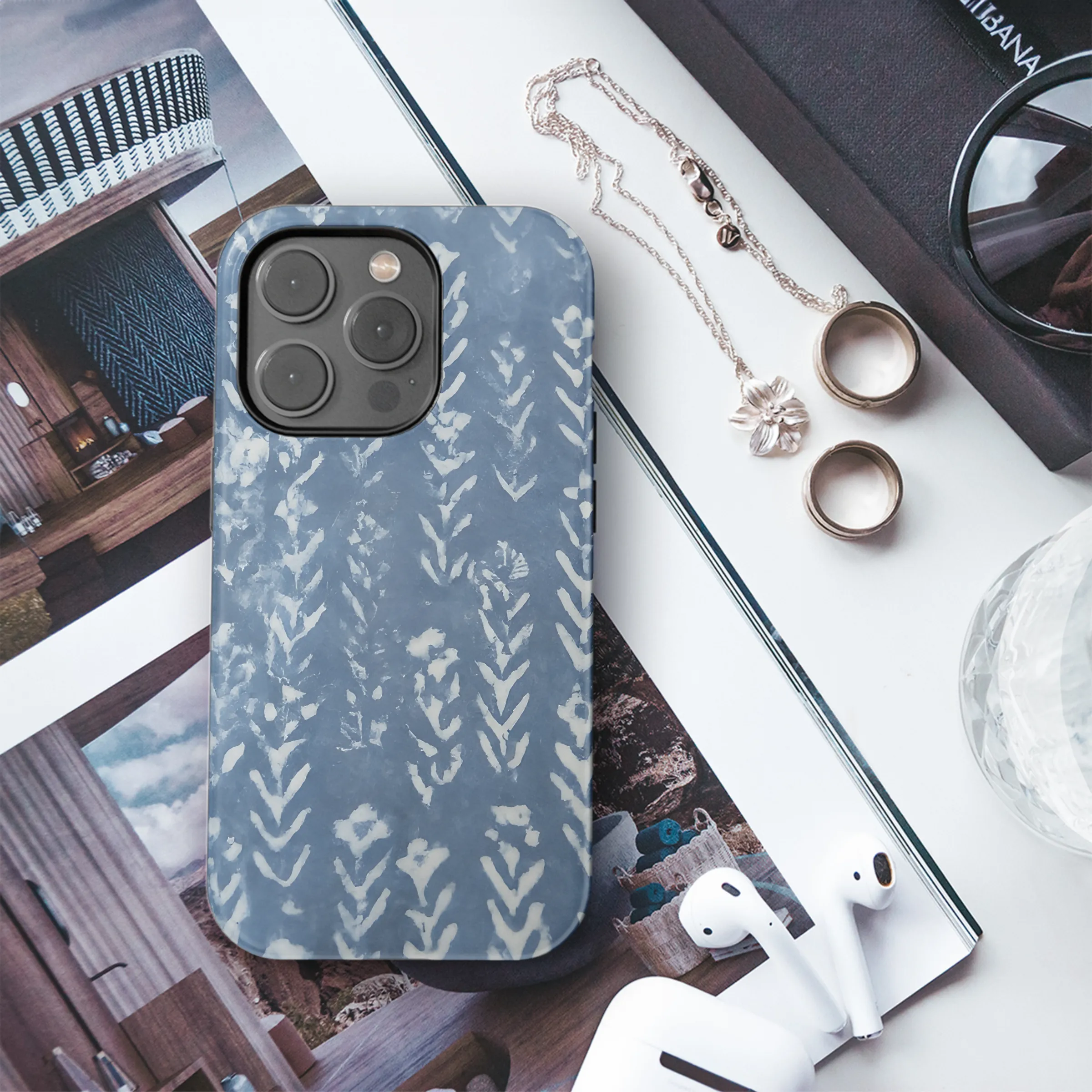 Indigo Diamond Flower Indian Block Phone Case iPhone Samsung Cover Pixel 3691