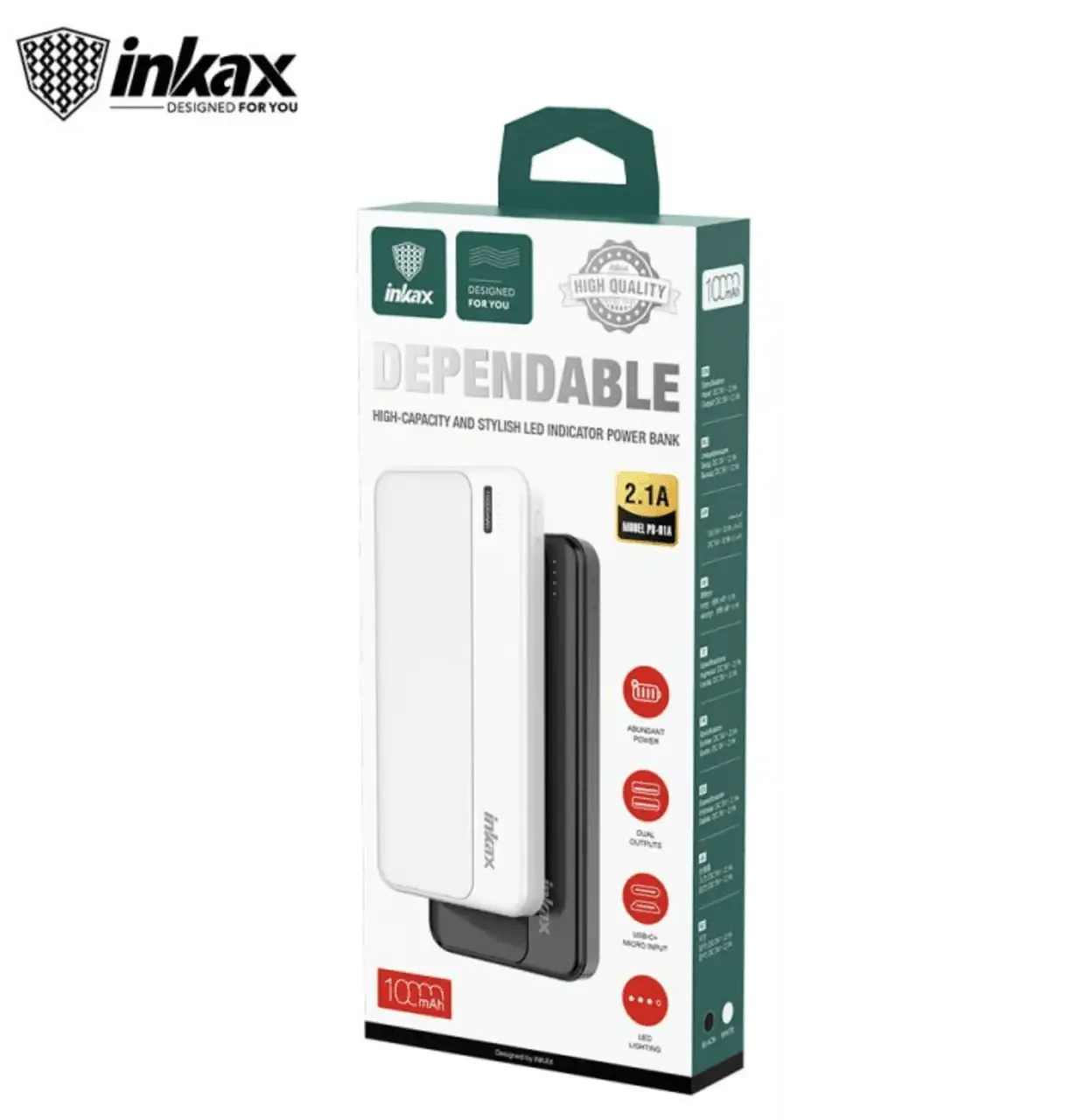 Inkax Dependable High Capacity 10000Mah Power Bank PBQ-08