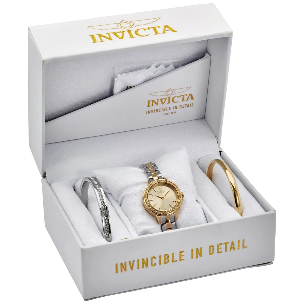 Invicta Angel Quartz Crystal Gold Dial Ladies Watch and Bracelet 29318