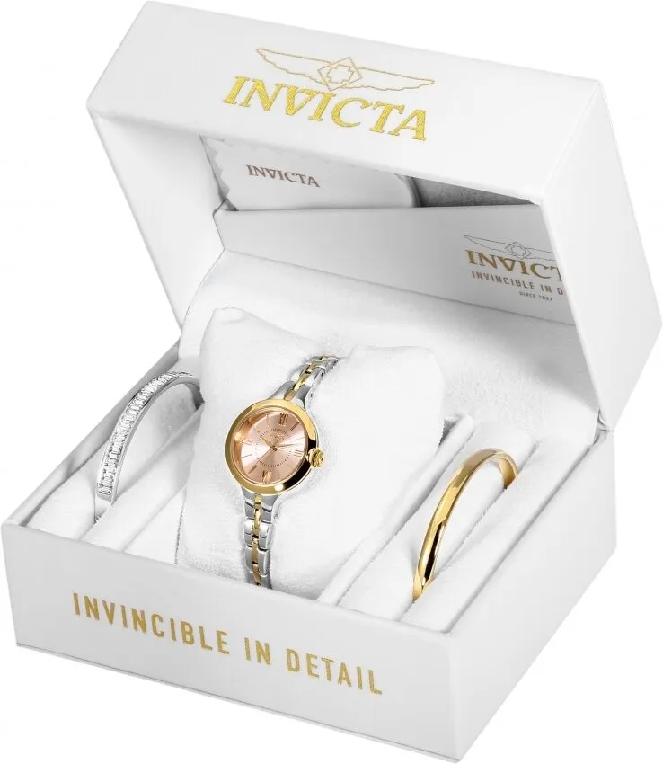 Invicta Angel Quartz Gold Dial Ladies Watch and Bracelet Set 29346